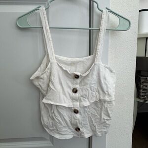 American Eagle Outfitters White Ruffle Button-Front Camisole